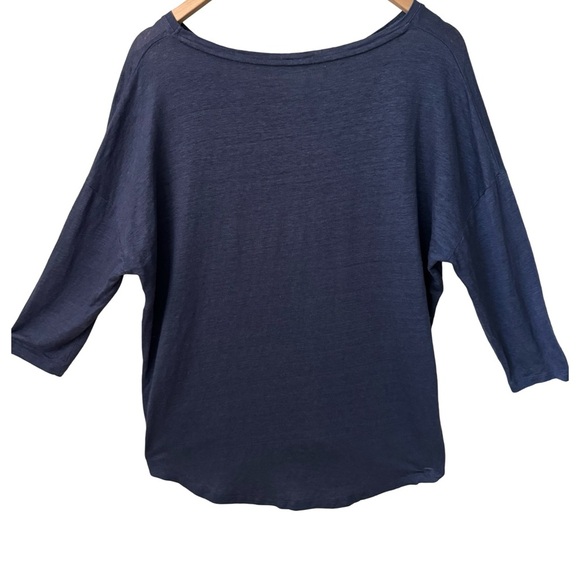 MAJESTIC FILATURES Deluxe Teeshirt Slub Linen Boatneck Elbow Sleeve Blue Size XL - Picture 7 of 13